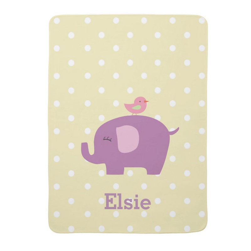 Cute Purple Elephant With Pink Bird Personalized Baby Blanket