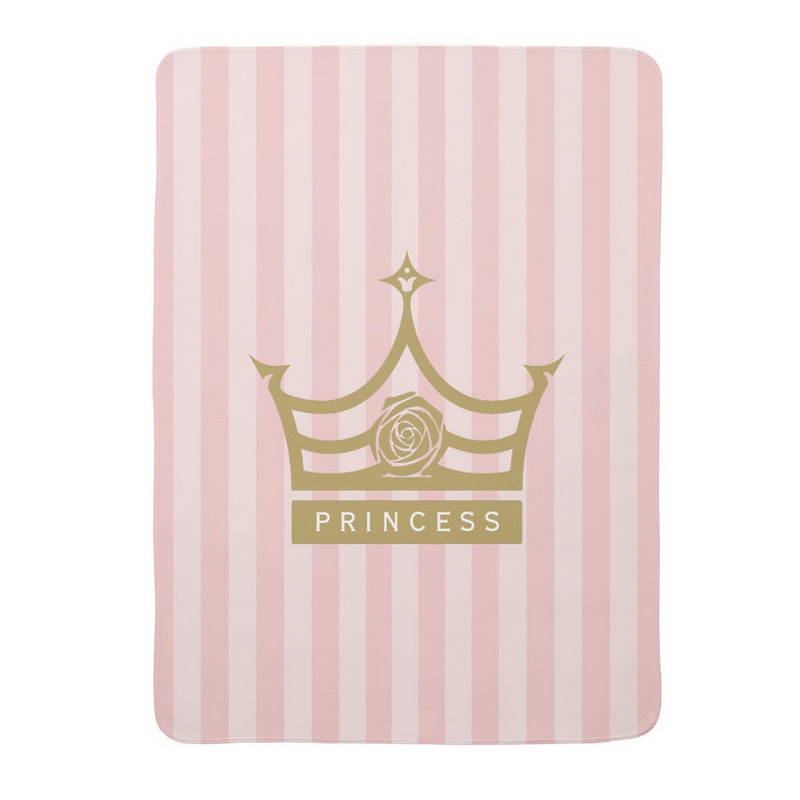 Chic Pink Stripes and Gold Rose Princess Crown Stroller Blankets