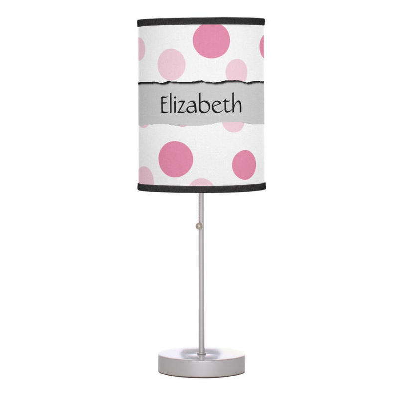 Fun Girly Pink Circles With Ripped Paper Stripe For Girls Name Personal Desk Lamp