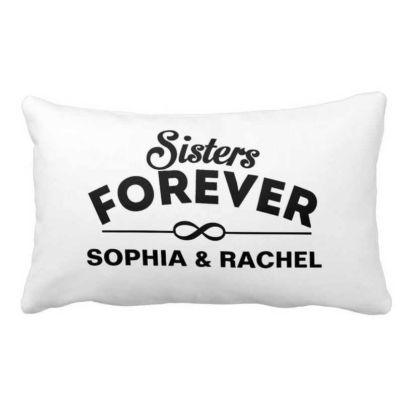 Chic Black and White Sisters Forever With Personalized Names Lumbar Pillow