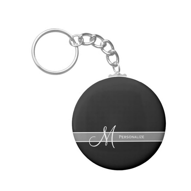 Elegant Black and White Monogram With Name Basic Round Button Keychain