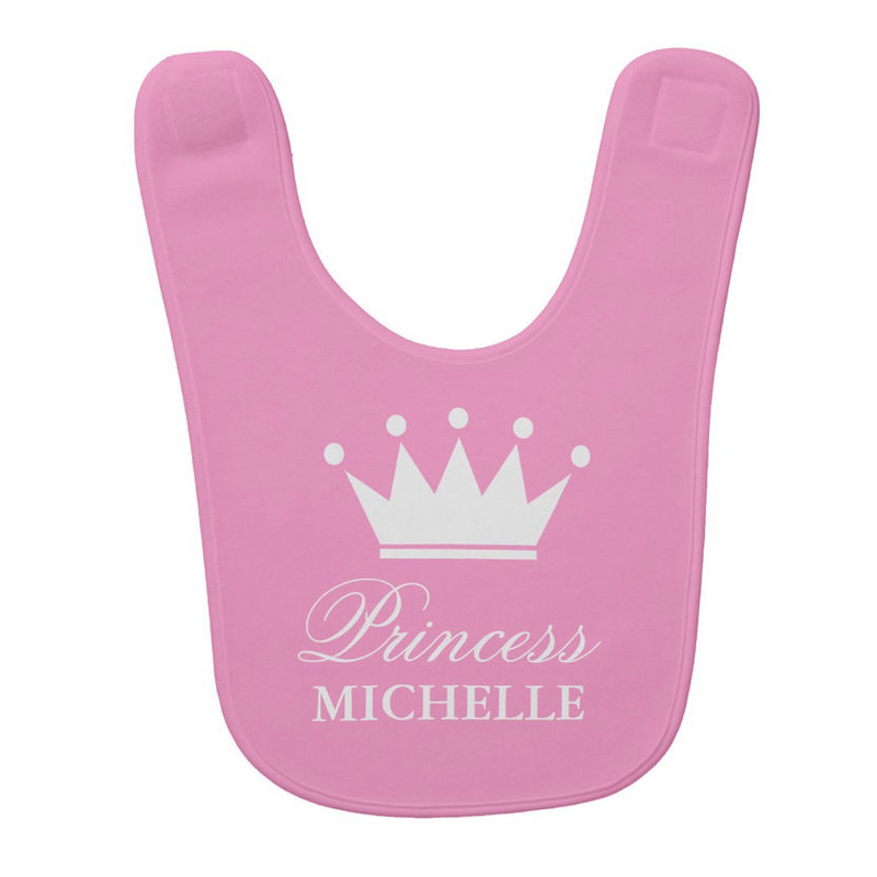 Chic Pink Princess Crown Personalized With Name Girl Baby Bib