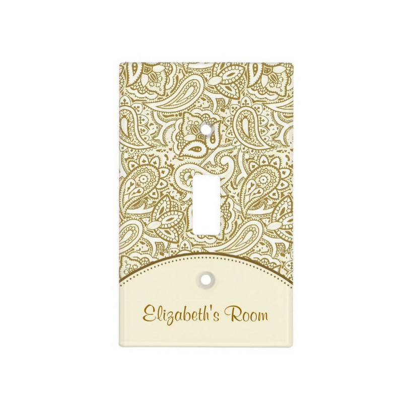 Luxury Gold and Ivory Paisley Damask With Name Light Switch Cover