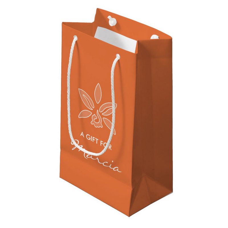Elegant Orchid Simple Rich Orange Flower With Name Small Gift Bag