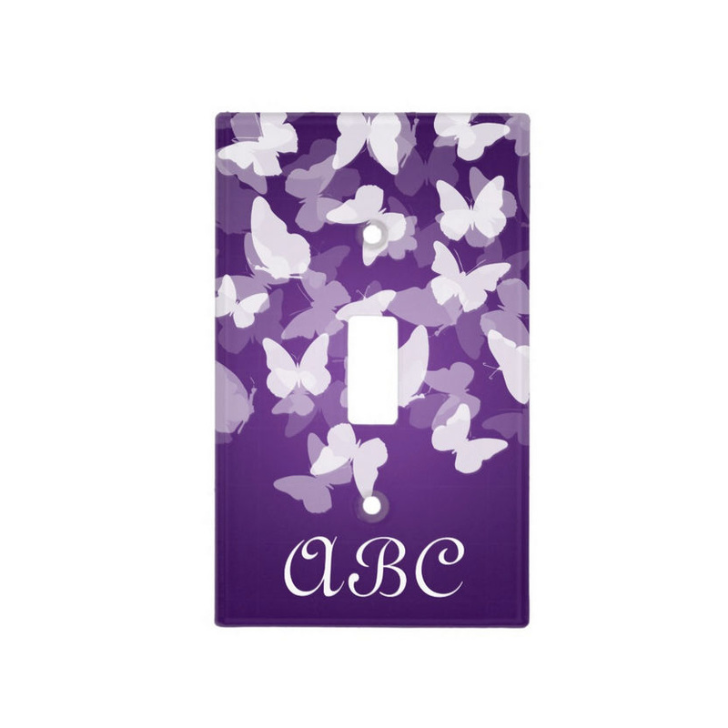 Pretty Purple Butterflies With Girly Monogram Switch Plate Covers