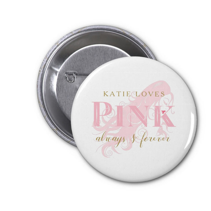 Girly Love Pink Forever Woman Silhouette and Name 2 Inch Round Button