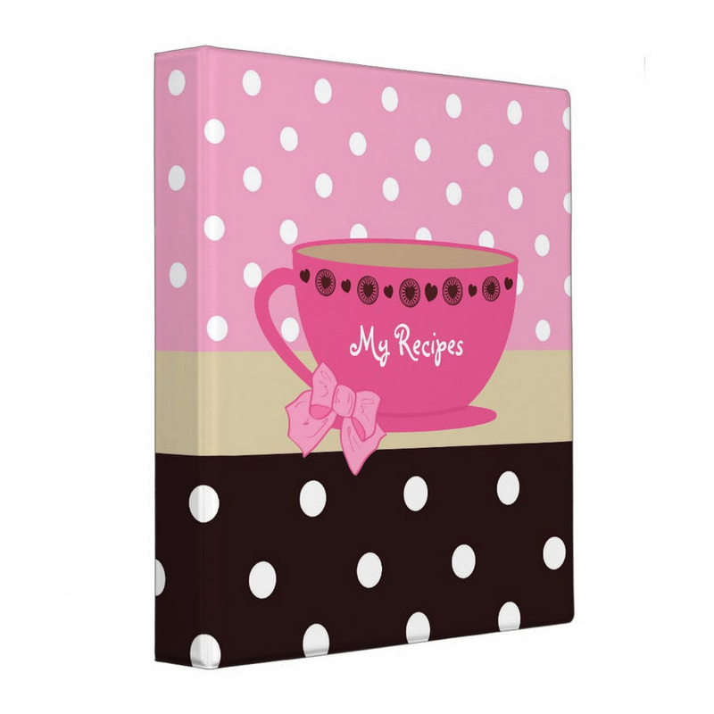 Girly Teacup Recipes Pink And Brown Polka Dots Personalized Binder