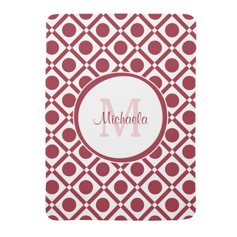 Modern Red and White Geometric Monogram Baby Name Receiving Blanket