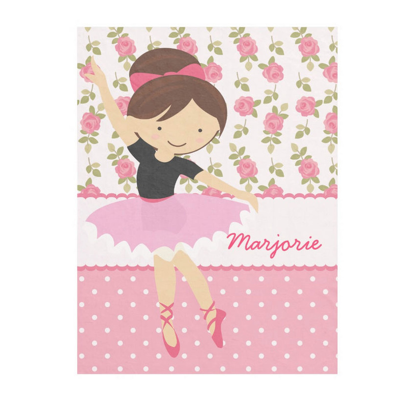 Whimsical Rose Floral Girly Pink Ballerina With Personalized Name Fleece Blanket