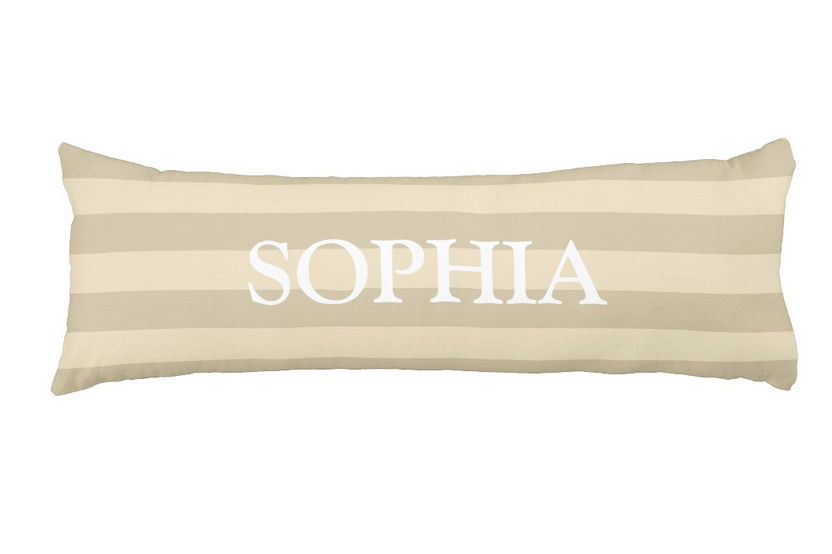 Modern Tan and Beige Wide Horizontal Stripes With Custom Name Body Pillow