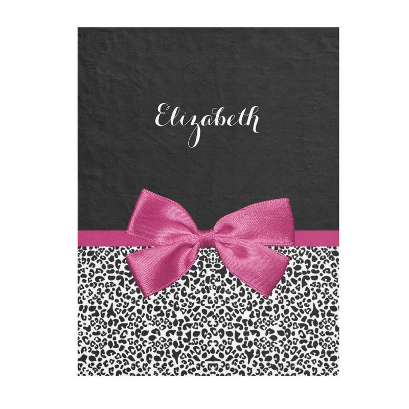 Vivacious Dark Pink Ribbon Leopard Print With Name Fleece Blanket