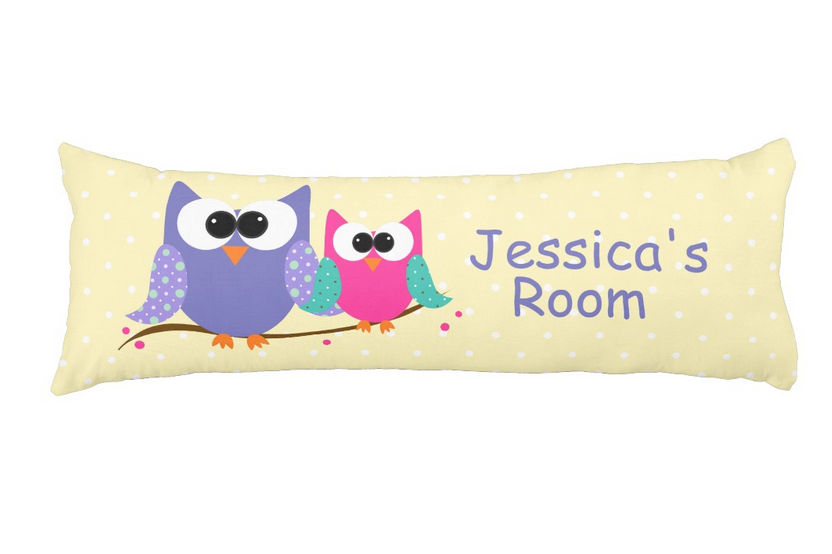 Cute Pink and Purple Owls With Personalized Name Body Pillow For Girls