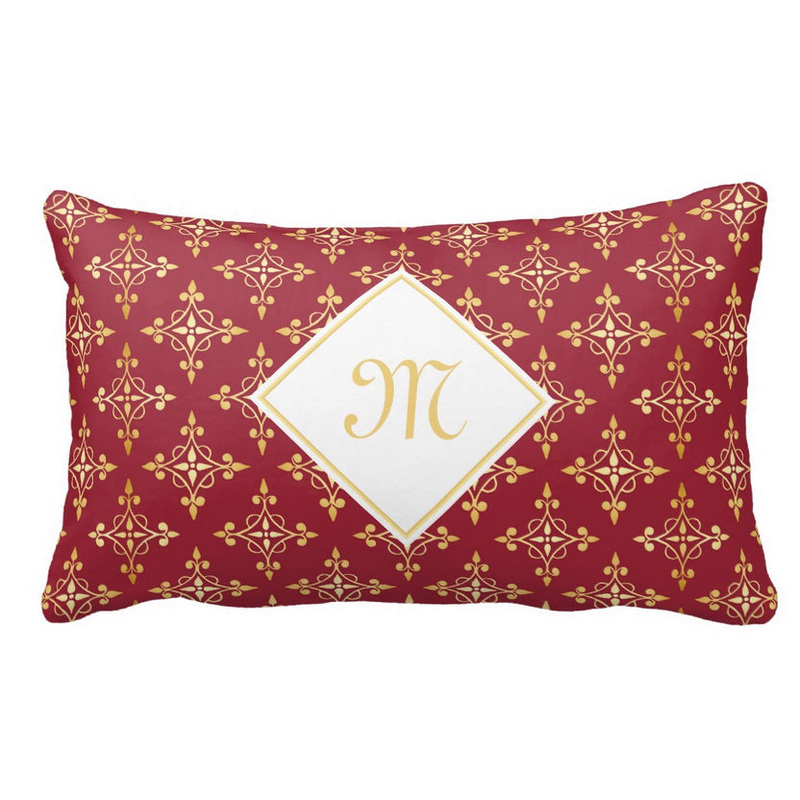 Luxury Monogram Red and Gold Quatre Floral Throw Pillows