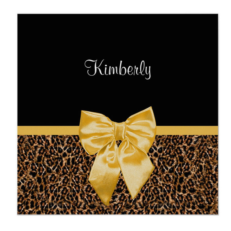 Stylish Leopard Print Elegant Yellow Bow and Name Poster Print