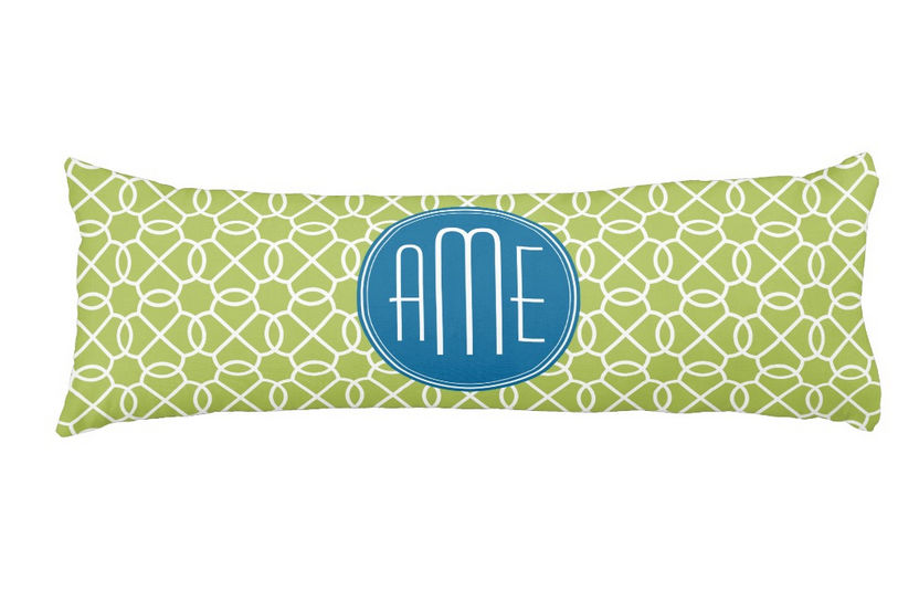 Modern Lime Green and Blue Geometric Pattern Monograms Body Pillow