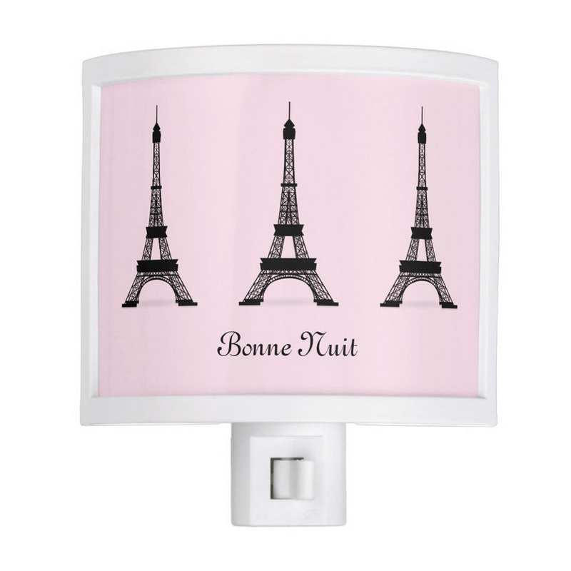 Girly Personalized Black and Pink French Style Eiffel Towers Night Light