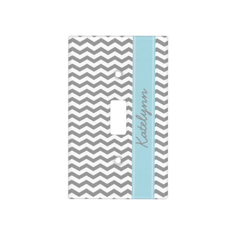 Gray Chevron Zigzag Pattern With Light Blur Name Light Switch Plate Cover