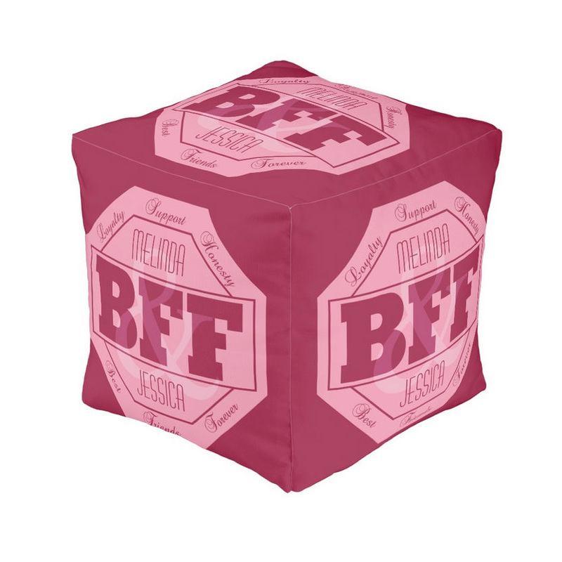 Hip Pink on Pink BFF Best Friends Forever Personalized Friendship Cube Pouf