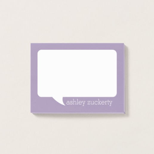 Lavender and White Talk Bubble Personalized Name Post-it Notes